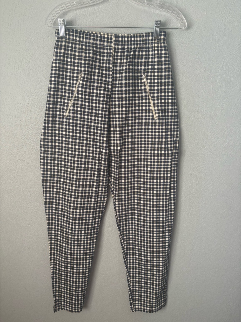 Vintage Plaid Pants Women’s Size 31 Black White Elastic Waist Tapered
